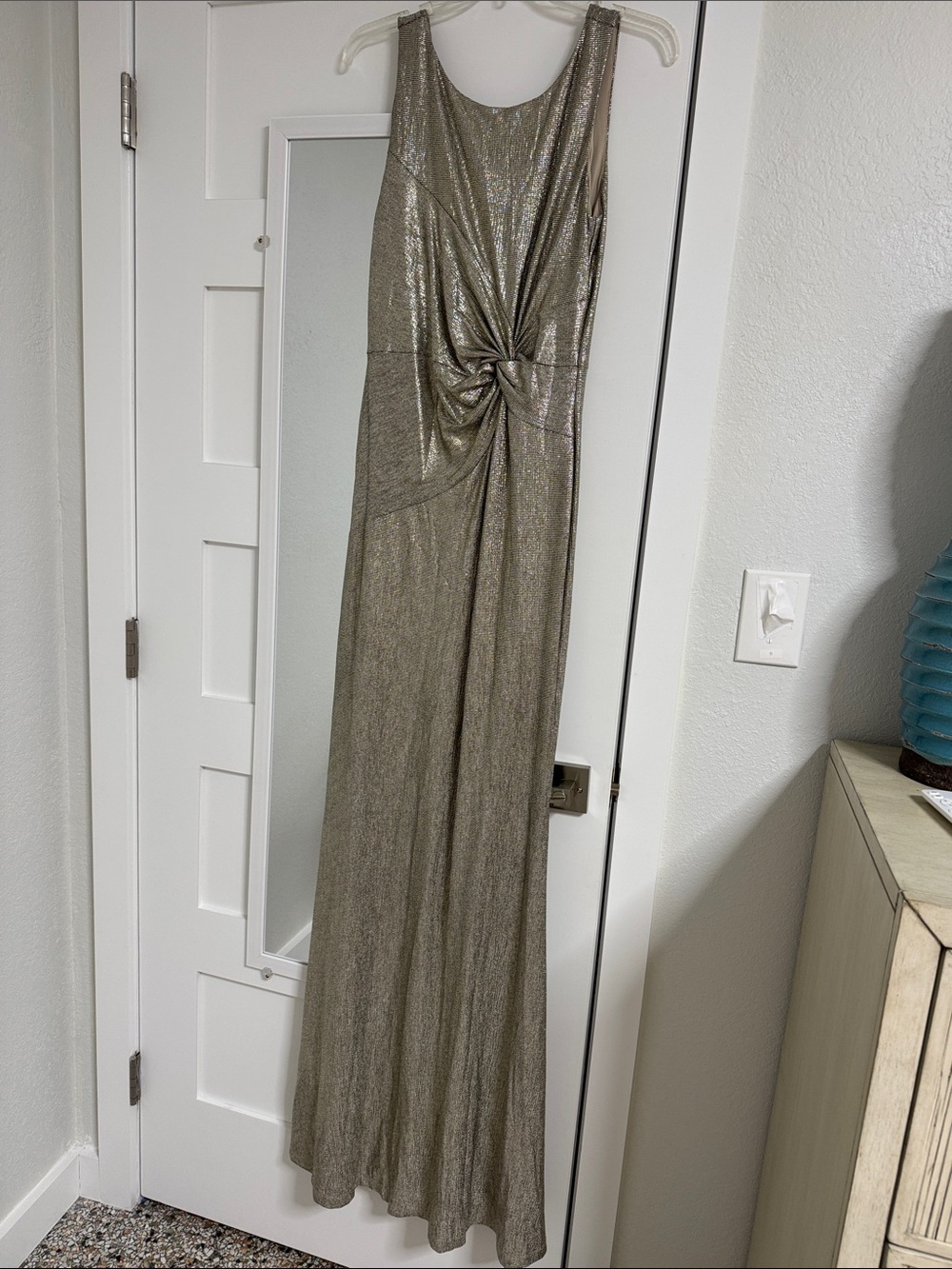 Calvin Klein Metallic Gold Knotted-Front Evening Dress